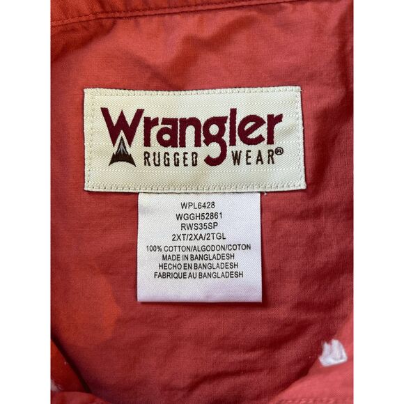 Men's Wrangler 2XL Short Sleeve Shirt Lot of Two, Red/Salmon. Button Down - Picture 7 of 10